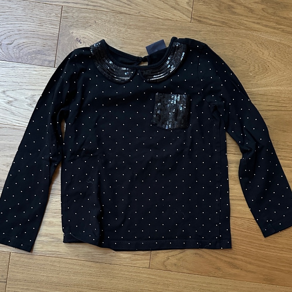 Black Sequin Kids Top Polka Dots